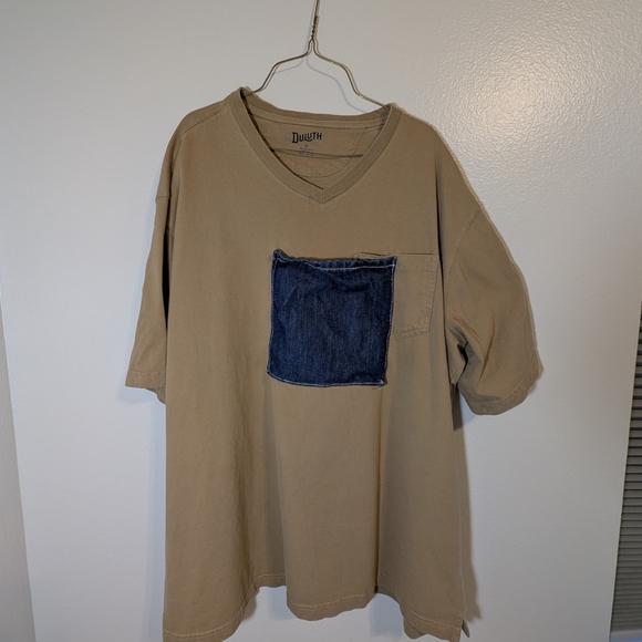 Duluth Khaki V-Neck Tee — Oversized Denim Cargo Pocket - Picture 1 of 6